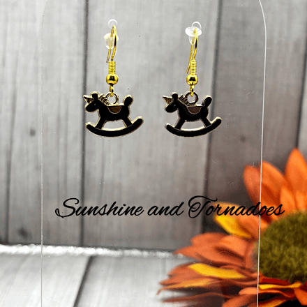 Handmade Rocking Horse Earrings – Hypoallergenic Stainless Steel Ear Wires – Cute Black Rocking Horse Dangle Earrings – Whimsical Jewellery Gift for Her - Image 4