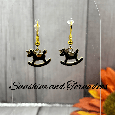 Handmade Rocking Horse Earrings – Hypoallergenic Stainless Steel Ear Wires – Cute Black Rocking Horse Dangle Earrings – Whimsical Jewellery Gift for Her - Image 5