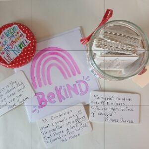 A kindness gift set. A kindness jar filled with positivity and love. Two hand stencilled cards. All proceeds to The Stroke Association.
