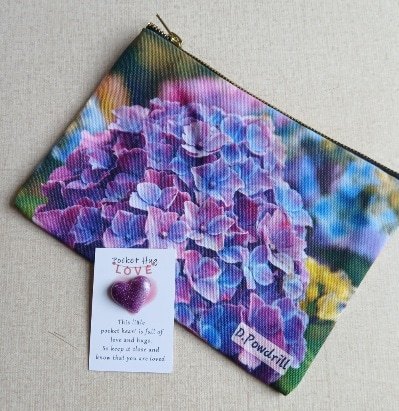 ' Hydrangea' storage pouch. Customised using Dad's photograph. All proceeds to The Stroke Association