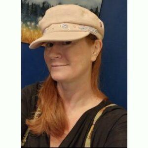 Pale Pink Cap, hand embroidered with flowers and leaves, embellished with sequins and beads