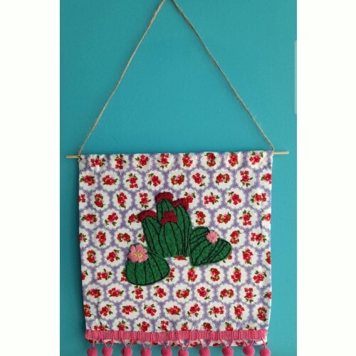 Retro Style Cacti and Flowers Wall Hanging