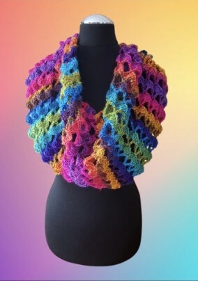 Handmade Crocheted Rainbow Shell Snood – Cozy & Vibrant Neckwear