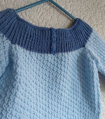 Hand- knitted baby jumper in blue. Approx 3 to 6 mths. All proceeds to The Stroke Association - Image 3