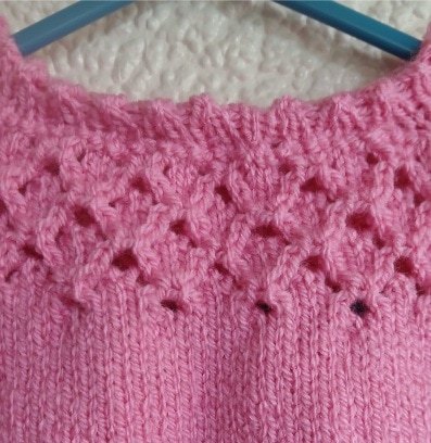 Hand-knitted baby top. Pink. Approx 0 to 3 mths. All proceeds to The Stroke Association - Image 2