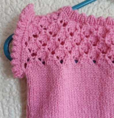 Hand-knitted baby top. Pink. Approx 0 to 3 mths. All proceeds to The Stroke Association - Image 3