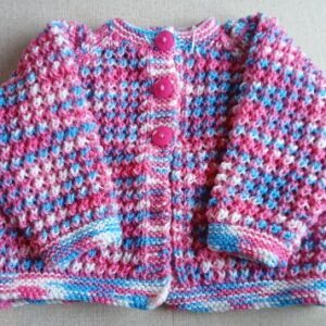 Hand knitted pink baby cardigan. Approx 6 to 12 mths. Charity proceeds.