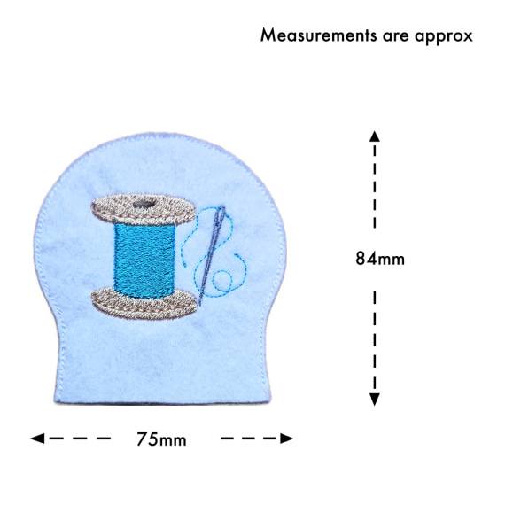 Sewing tealight cover size guide showing the embroidered felt cover measuring approximately 75mm wide by 84mm high.