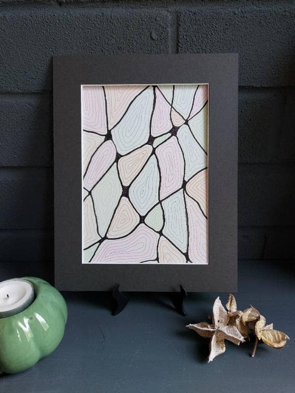 Pastel Organic Shapes, original (not a print) contemporary artwork in black mount