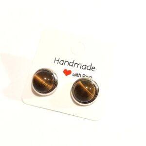 Tiger's eye studs 12mm rhodium plated