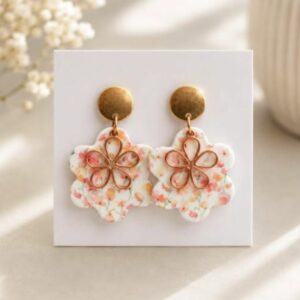 Soft Blossom Rose Gold Flower Earrings – Floral Polymer Clay Statement Earrings – Handmade in Sheffield