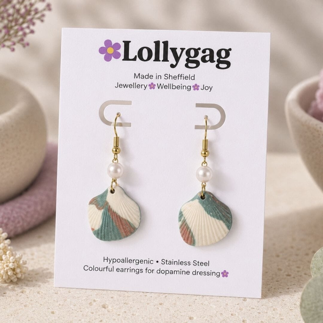 Treasure Drift Shell Earrings with Soft Coastal Tones and Faux Pearl Detail