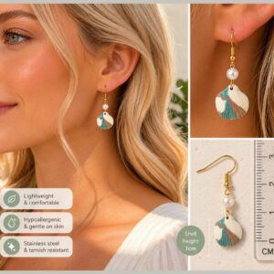 Treasure Drift Shell Earrings with Soft Coastal Tones and Faux Pearl Detail