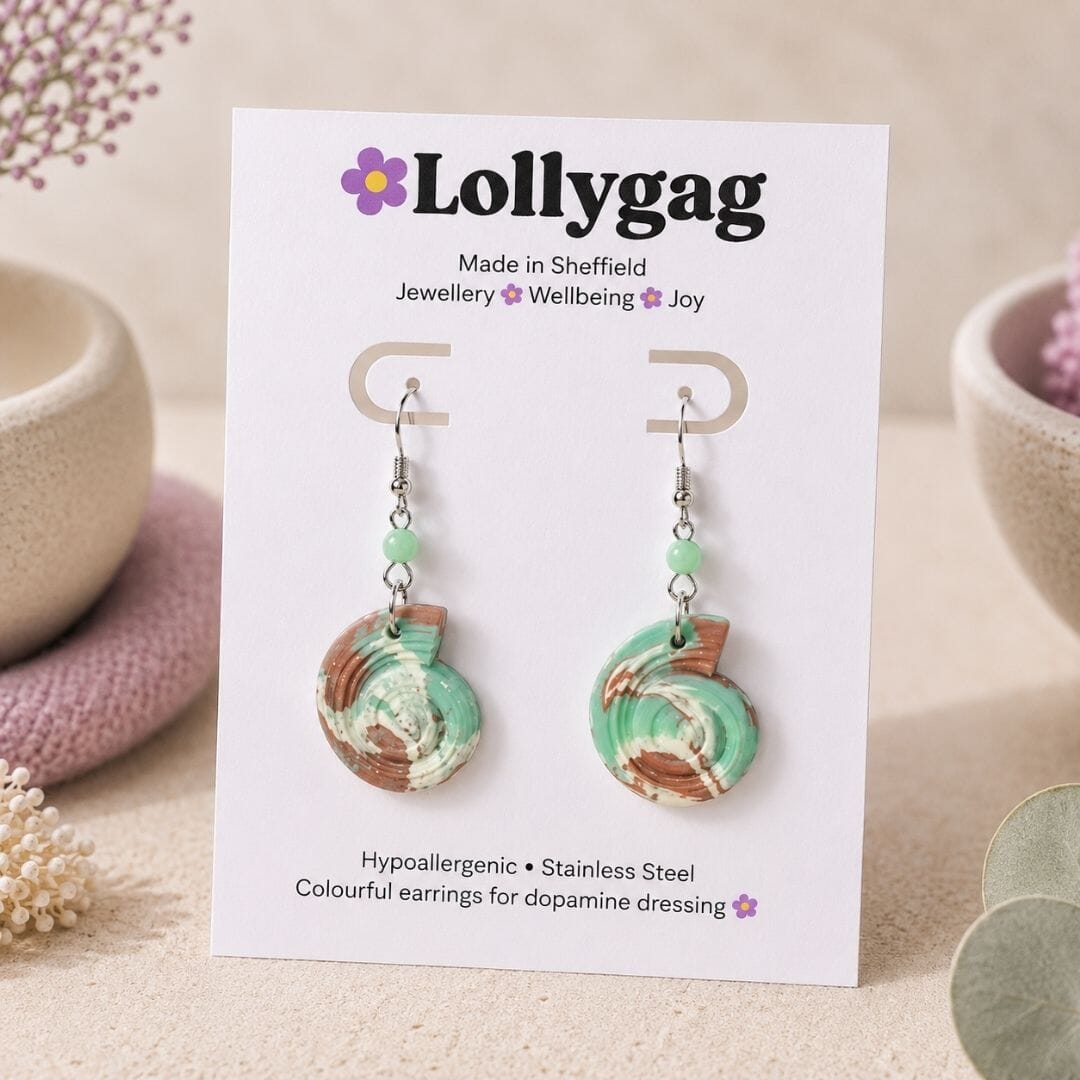 Tidal Spiral Earrings Handmade Coastal Polymer Clay Earrings UK
