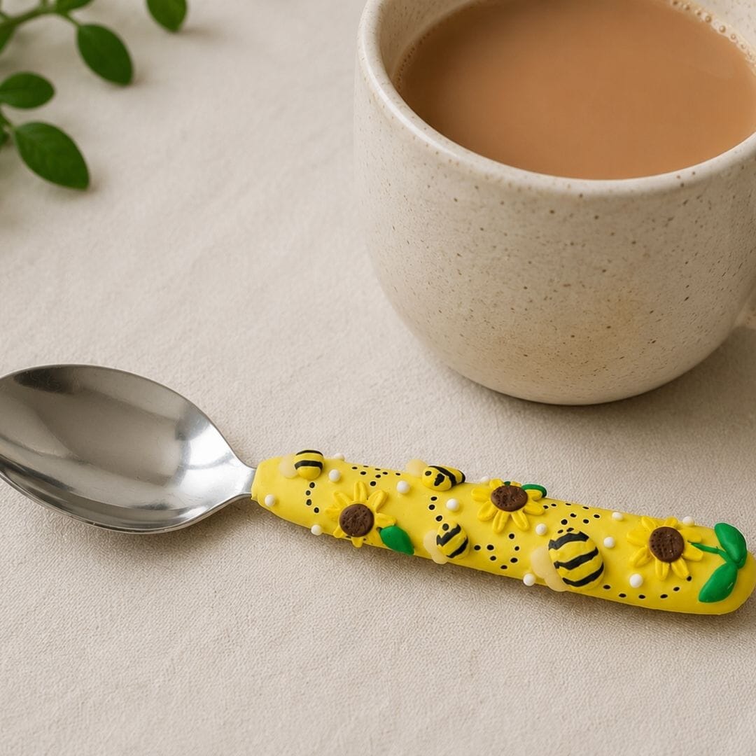 Bee & Sunflower Decorative Spoon – Handmade Polymer Clay Teaspoon, Cheerful Tea & Coffee Gift, Cosy Kitchen Accessory UK - Image 3