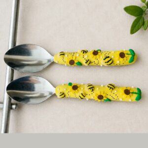 Bee & Sunflower Decorative Spoon – Handmade Polymer Clay Teaspoon, Cheerful Tea & Coffee Gift, Cosy Kitchen Accessory UK