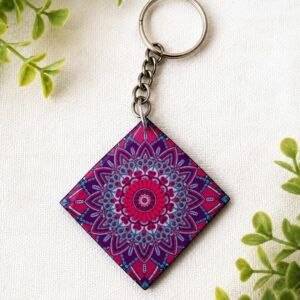 Mandala Keyring – Handmade Boho Keychain UK – Colourful Bag Charm – Lollygag Gifts
