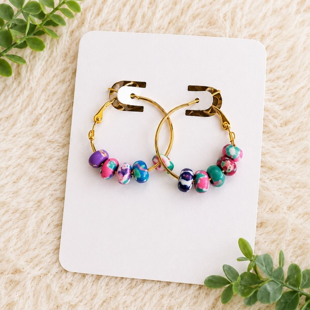 Colour Pop Beaded Hoop Earrings – Handmade Polymer Clay Jewellery UK