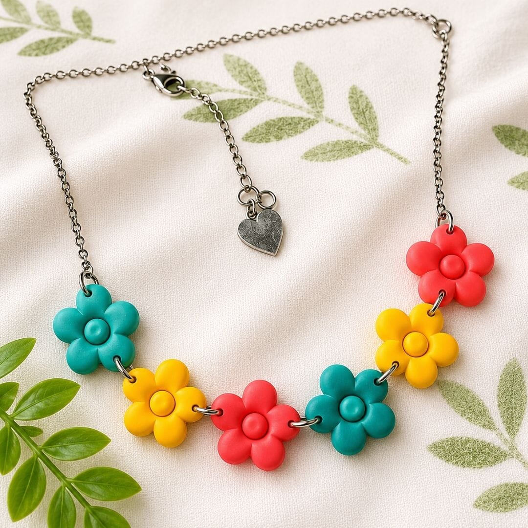 Retro Flower Chain Necklace – Handmade Colourful Floral Jewellery UK