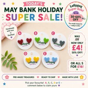Heart Stud Earrings – Handmade Polymer Clay Studs in Bright Colourways