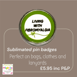 Living With Fibromyalgia Awareness Pin Badge – Stainless Steel – 25 mm