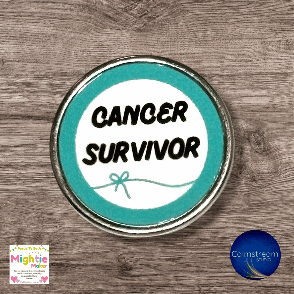 Cancer Survivor Pin Badge – Teal Awareness – Stainless Steel – 25 mm - Image 4