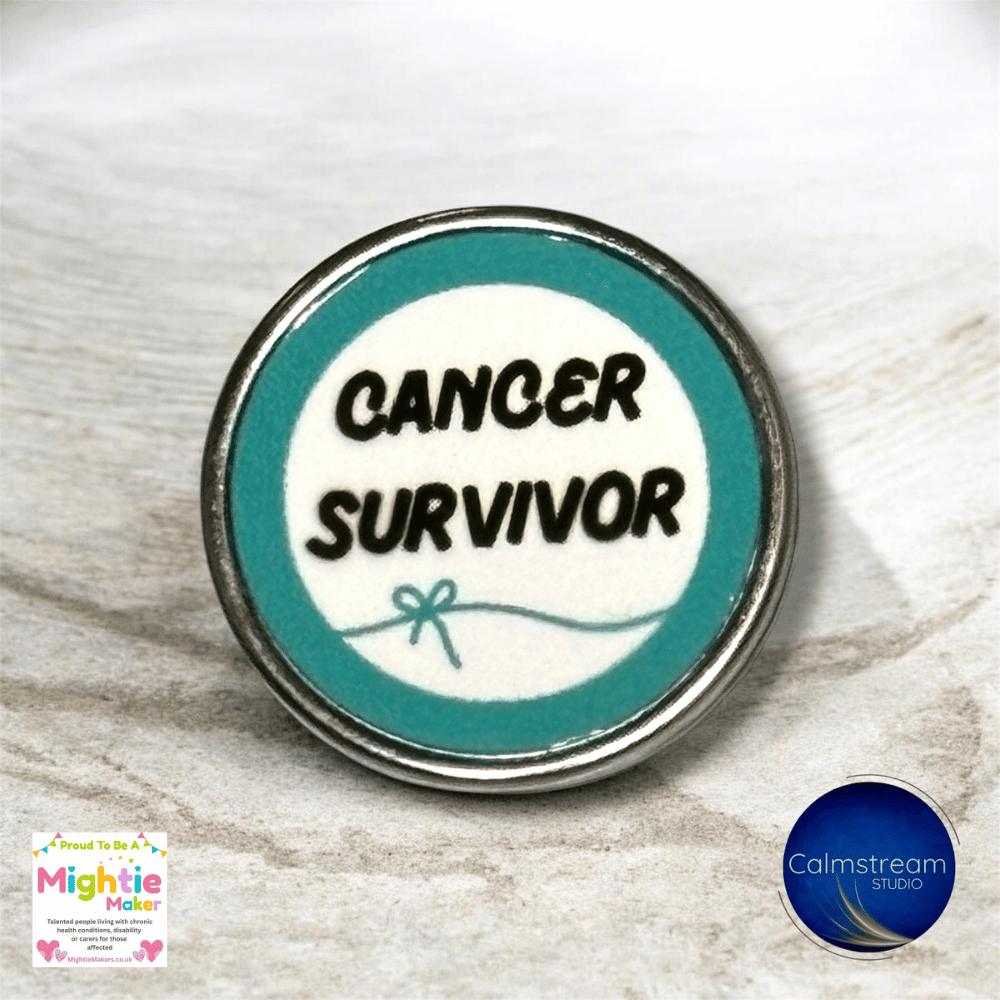 Cancer Survivor Pin Badge – Teal Awareness – Stainless Steel – 25 mm - Image 5