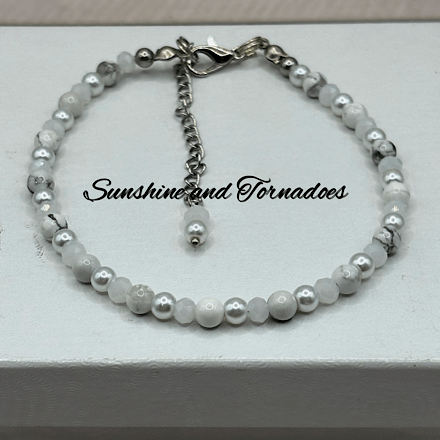 White Howlite & Pearl Bracelet | Handmade Gemstone Bracelet | Stainless Steel Lobster Clasp | Minimalist White Beaded Bracelet | Bridal Jewellery Gift - Image 6
