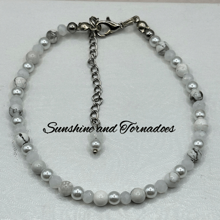 White Howlite & Pearl Bracelet | Handmade Gemstone Bracelet | Stainless Steel Lobster Clasp | Minimalist White Beaded Bracelet | Bridal Jewellery Gift - Image 3