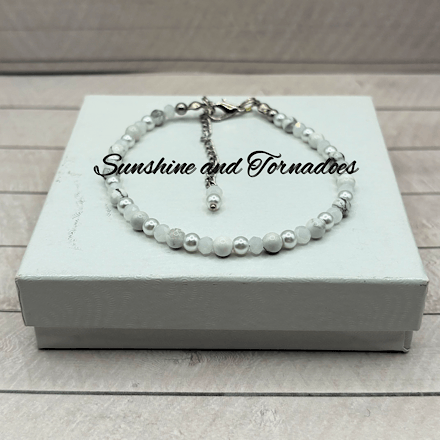 White Howlite & Pearl Bracelet | Handmade Gemstone Bracelet | Stainless Steel Lobster Clasp | Minimalist White Beaded Bracelet | Bridal Jewellery Gift - Image 2