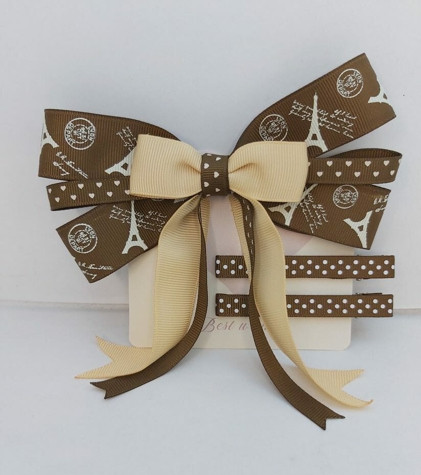 Parisian Dreams Postcard Hair Bow & Polka Dot Clip Set
