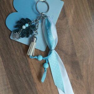 Tropical Monstera Leaf Keychain with Tassel & Ribbon Charm