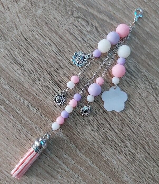 Pastel Tassel Bag Charm with Floral Charms & Beaded Chains