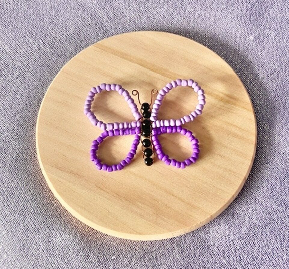 Purple Beaded Butterfly Magnet