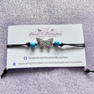 Adjustable Butterfly Connector Bracelet with Turquoise Beads