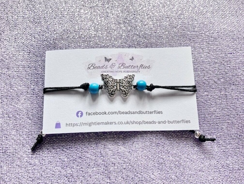 Adjustable Butterfly Connector Bracelet with Turquoise Beads