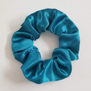 Peacock Teal Satin Scrunchie – Gentle Hair Tie, Handmade UK