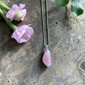 Elegant Pale Pink Handmade Glass Fused Pendant with Sterling Silver Chain