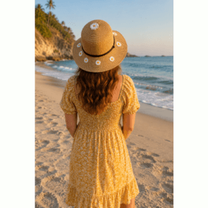 Hand embroidered Straw Hat with daisies, ladies headwear