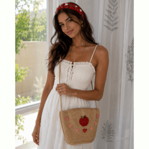 Red Headband with roses, leaves and beads, Hand embroidered
