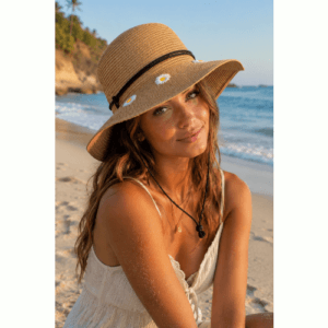 Hand embroidered Straw Hat with daisies, ladies headwear
