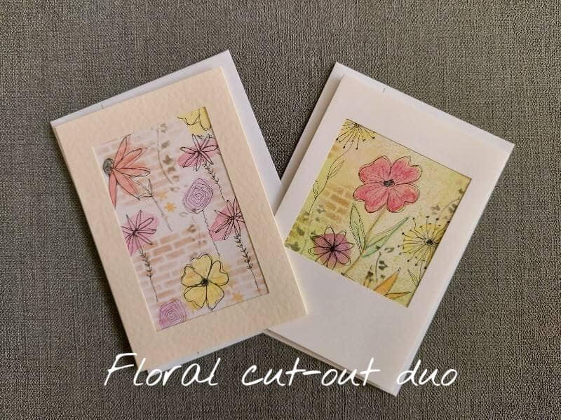 Floral cut-out duo - Pack 2 blank greeting cards with envelopes