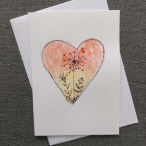 Floral Heart – single blank greeting card with envelope