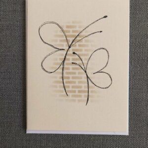 Cream Textured Botanical Card – Hand-Drawn Ink Illustration – Modern Butterflies