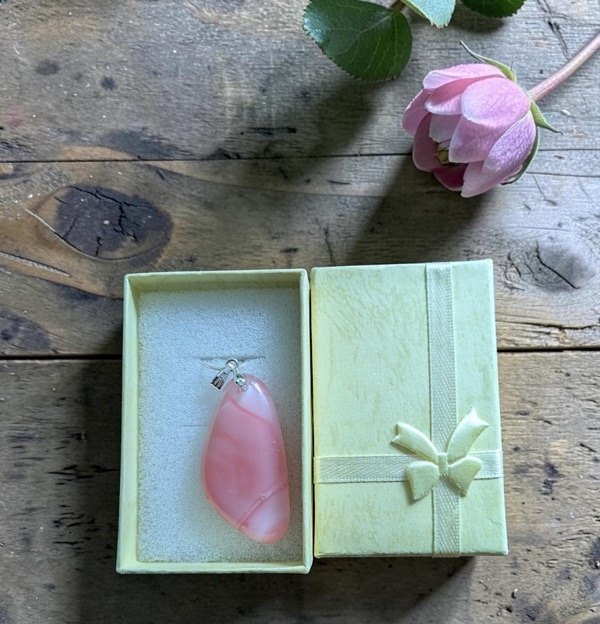 Elegant Pale Pink Handmade Glass Fused Pendant with Sterling Silver Chain - Image 3