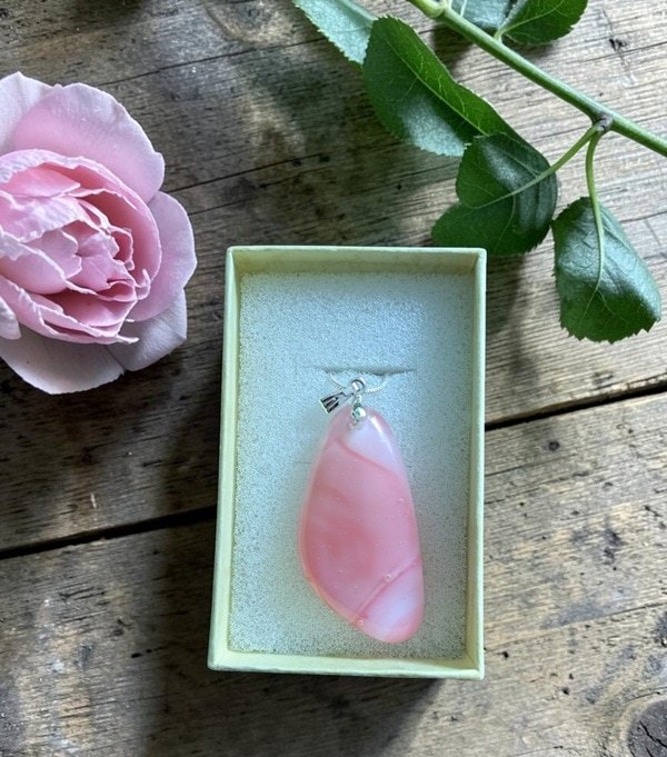 Elegant Pale Pink Handmade Glass Fused Pendant with Sterling Silver Chain - Image 4