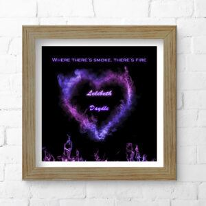 smoke heart framed on white brick wall
