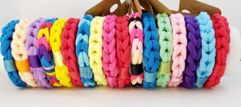 Hand-Braided Colorful Hair Bands Display