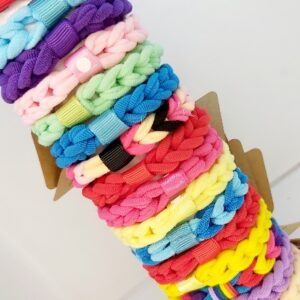 Hand-Braided Colorful Hair Bands Display