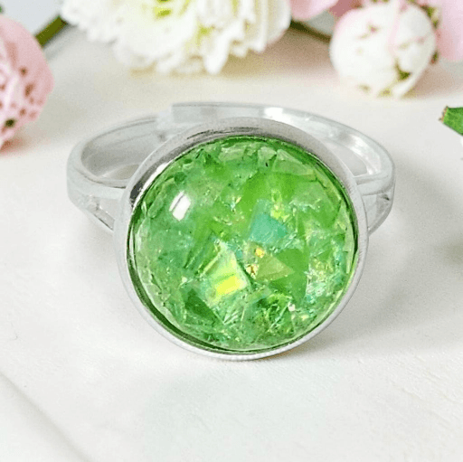 Light Green & Stainless Steel Adjustable Ring
